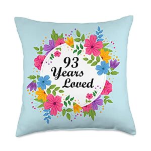 men women 93rd birthday gift apparel 93 years old floral design grandpa grandma 93rd birthday throw pillow, 18x18, multicolor
