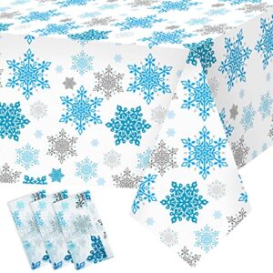 3pcs christmas snowflake tablecloth table cover snowflakes winter plastic tablecloth winter wonderland decorations scandinavian snowflakes table cover for christmas, frozen theme party supplies