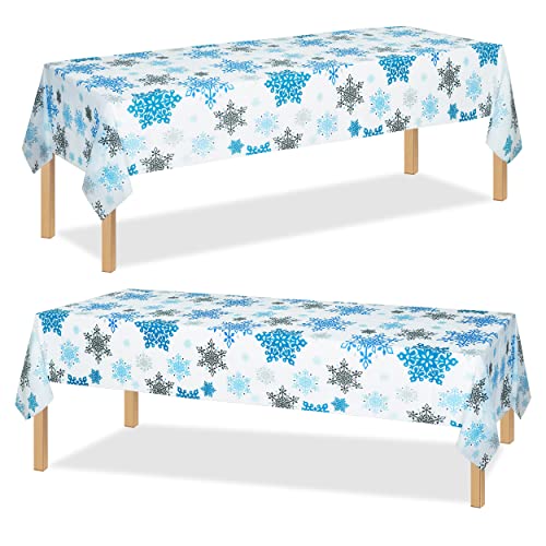 3Pcs Christmas Snowflake Tablecloth Table Cover Snowflakes Winter Plastic Tablecloth Winter Wonderland Decorations Scandinavian Snowflakes Table Cover for Christmas, Frozen Theme Party Supplies