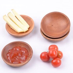 VieWood Mini Wooden Bowl Set of 4 (3.54" Diameter x 0.78" Height) for Condiments, Dip Sauce, Ketchup, Small Wood Bowl for Jam, little Prep, Olive (Round)