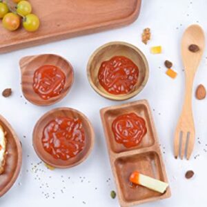 VieWood Mini Wooden Bowl Set of 4 (3.54" Diameter x 0.78" Height) for Condiments, Dip Sauce, Ketchup, Small Wood Bowl for Jam, little Prep, Olive (Round)