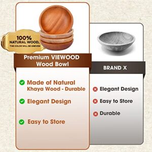 VieWood Mini Wooden Bowl Set of 4 (3.54" Diameter x 0.78" Height) for Condiments, Dip Sauce, Ketchup, Small Wood Bowl for Jam, little Prep, Olive (Round)