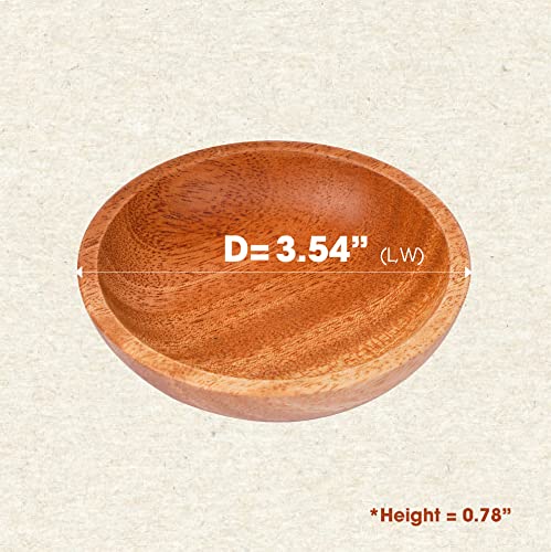 VieWood Mini Wooden Bowl Set of 4 (3.54" Diameter x 0.78" Height) for Condiments, Dip Sauce, Ketchup, Small Wood Bowl for Jam, little Prep, Olive (Round)