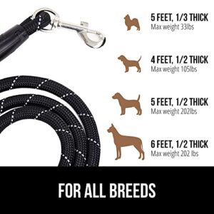 Gorilla Grip Heavy Duty Dog Leash, Soft Handle, Strong Reflective Rope for Night Walking, Small Medium Large Dogs, Durable Puppy Training Leashes, Rotating Metal Clip, Waste Bag Dispenser, Black