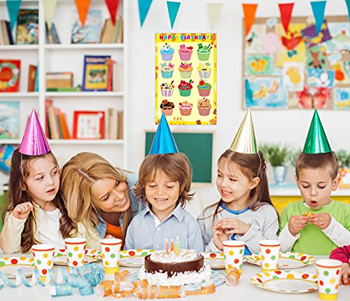 WaaHome Happy Birthday Chart Poster 12''x18'' Birthday Classroom Decorations Cupcakes Birthday Poster Calendar for Back to School Classroom Bulletin Board Decorations Teaching Supplies