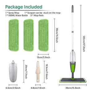 Spray Mop Floor Mop, ILAVCOOL Mops for Floor Cleaning Spray Floor Mops with 3 Reusable Microfiber Mop Pads & 550ML Refillable Bottle Wet Dry Mop for Hardwood Floor Laminate Tile Wood Floor Cleaner