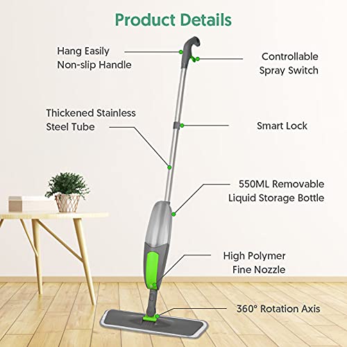 Spray Mop Floor Mop, ILAVCOOL Mops for Floor Cleaning Spray Floor Mops with 3 Reusable Microfiber Mop Pads & 550ML Refillable Bottle Wet Dry Mop for Hardwood Floor Laminate Tile Wood Floor Cleaner