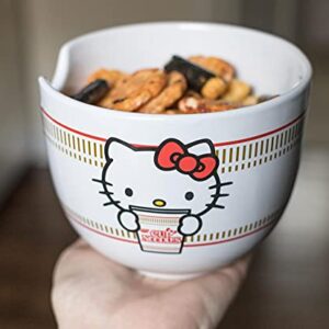 Hello Kitty Cup Noodles Japanese Ceramic Dinnerware Set | Includes 20-Ounce Ramen Bowl and Wooden Chopsticks | Asian Food Dish Set For Home Kitchen | Kawaii Anime Gifts, Official Sanrio Collectible