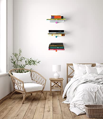 Uqayu Invisible Floating Bookshelf with Decorative Wooden Rod, Heavy Duty Wall Mounted Metal Book Organizer Shelf, for Home, Office, Study, Livingroom, Bedroom, Library (1, Blue)