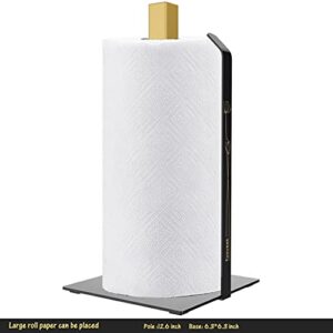 Paper Towel Holder, Kitchen Standing Paper Towel Dispenser for Countertop,Heavy Weighted Sturdy Metal,Black Golden Napkin Roll Holder,Fits Standard and Jumbo Sized Paper Towel