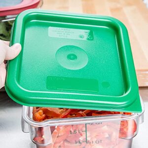 Lumintrail Cambro Polycarbonate Square 2 Quart Food Storage Container, 2 Pack Clear, with 2 Kelly Green Lids, Bundle with a Measuring Spoon Set