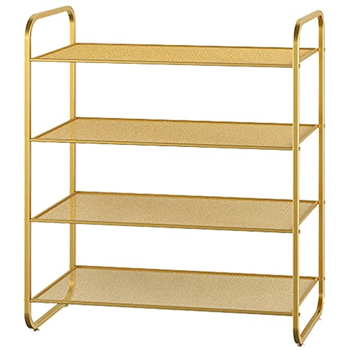 QVIVI 4-Tier Shoe Rack, Heavy Duty Home Hallway Metal Shoe Shelf, Shoe Organiser Storage Rack for 12-16 Pairs of Shoes, Quick Assembly Gold