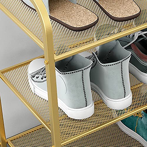 QVIVI 4-Tier Shoe Rack, Heavy Duty Home Hallway Metal Shoe Shelf, Shoe Organiser Storage Rack for 12-16 Pairs of Shoes, Quick Assembly Gold