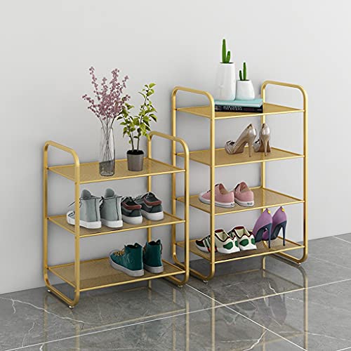 QVIVI 4-Tier Shoe Rack, Heavy Duty Home Hallway Metal Shoe Shelf, Shoe Organiser Storage Rack for 12-16 Pairs of Shoes, Quick Assembly Gold