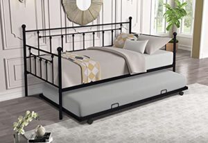 gaodashang twin size metal frame daybed with pullout trundle,heavy duty steel slat support sofa bed for guest,no spring box needed,black