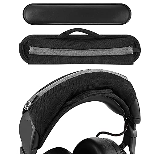 Geekria Large Hook and Loop Headband Cover + Headband Pad Set/Headband Protector with Zipper/DIY Installation No Tool Needed, Compatible with ATH, JBL, Razer, Sony, Sennheiser Headphones (Black)