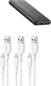 anker 313 power bank & powerline ii lightning cable (3 pack), compatible with iphone se 11 11 pro 11 pro max xs max xr x, ipad, and more