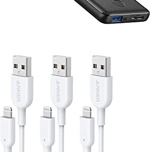 Anker 313 Power Bank & Powerline II Lightning Cable (3 Pack), Compatible with iPhone SE 11 11 Pro 11 Pro Max Xs Max XR X, iPad, and More