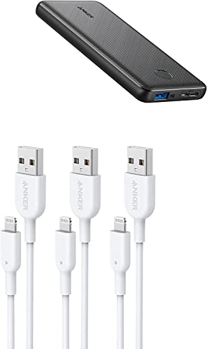 Anker 313 Power Bank & Powerline II Lightning Cable (3 Pack), Compatible with iPhone SE 11 11 Pro 11 Pro Max Xs Max XR X, iPad, and More