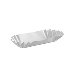 white paper hot dog tray medium weight 6"- hamburger serving dish disposable fluted hotdog boats - breakfast sausage trays picnic plates - hotdog container cart accessories (pack of 250)