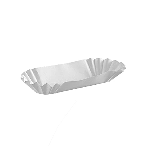 White Paper Hot Dog Tray Medium Weight 6"- Hamburger Serving Dish Disposable Fluted Hotdog Boats - Breakfast Sausage Trays Picnic Plates - Hotdog Container Cart Accessories (Pack of 250)