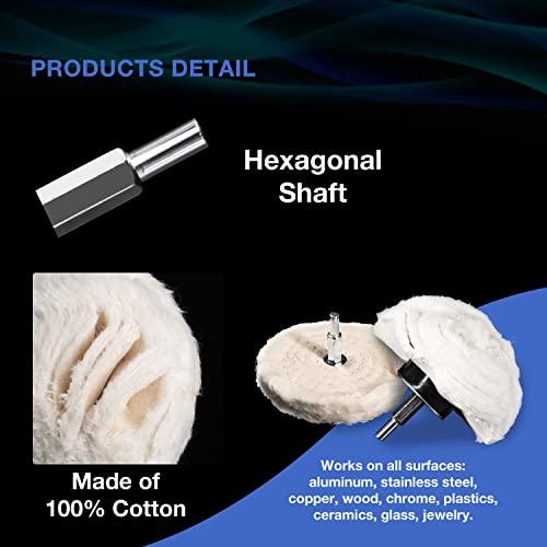 KOTTO 9 Pcs polishing Wheel Buffing Wheel for Drill, Polishing Wheel Kit White Flannelette Polishing Mop Wheel Grinding Head with 1/4" Hex Shafts for Manifold/Aluminum/Stainless Steel/Chrome