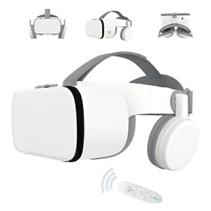 virtual reality headset for phones vr headset with remote control 3d glasses for movies & games bluetooth vr glasses with wireless headset for iphone/ samsung compatible for ios / android (white)