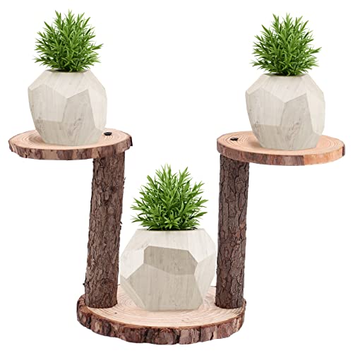 YARDWE Wood Cupcake Stand 3 Tier Tree Bark Server for Meats Cheeses Crackers Round Plant Stand Cake Display Riser Candle Holder Wedding Birthday Centerpiece Decor 12cm 17cm