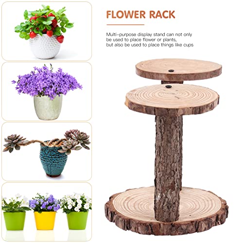 YARDWE Wood Cupcake Stand 3 Tier Tree Bark Server for Meats Cheeses Crackers Round Plant Stand Cake Display Riser Candle Holder Wedding Birthday Centerpiece Decor 12cm 17cm