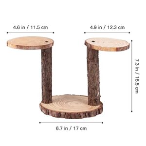 YARDWE Wood Cupcake Stand 3 Tier Tree Bark Server for Meats Cheeses Crackers Round Plant Stand Cake Display Riser Candle Holder Wedding Birthday Centerpiece Decor 12cm 17cm