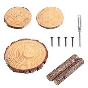 YARDWE Wood Cupcake Stand 3 Tier Tree Bark Server for Meats Cheeses Crackers Round Plant Stand Cake Display Riser Candle Holder Wedding Birthday Centerpiece Decor 12cm 17cm