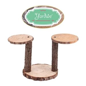 YARDWE Wood Cupcake Stand 3 Tier Tree Bark Server for Meats Cheeses Crackers Round Plant Stand Cake Display Riser Candle Holder Wedding Birthday Centerpiece Decor 12cm 17cm