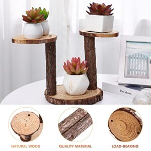 YARDWE Wood Cupcake Stand 3 Tier Tree Bark Server for Meats Cheeses Crackers Round Plant Stand Cake Display Riser Candle Holder Wedding Birthday Centerpiece Decor 12cm 17cm