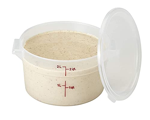 Lumintrail Cambro 2 Quart Round Food Storage Container, Translucent, with a Translucent Lid, Bundle with a Measuring Spoon Set