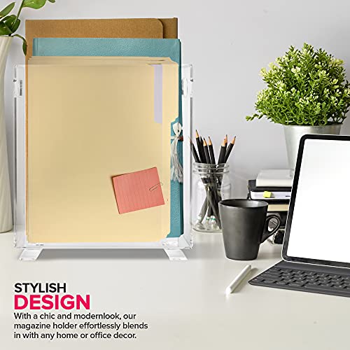 Stock Your Home Acrylic Magazine Holder - Crystal Clear Acrylic Holder - Shatterproof - Open Top - Space Saver - Acrylic Holder for Magazines, Publications, Office Desk, Reception, Waiting Room