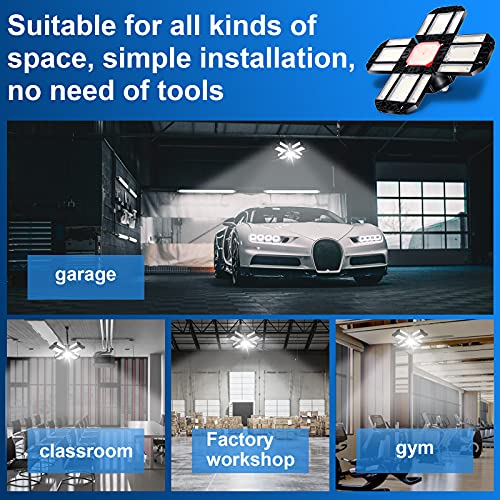 REHAVE Garage Lights Ceiling Led, 12 Panel Ceiling Led Plug in Shop Lights with 180W 18000 LM 6500K, 12 Leaf Deformable Multi-Position Panels, E26 E27 Base Ideal for Barn, Workshop, Basement (1 Pack)