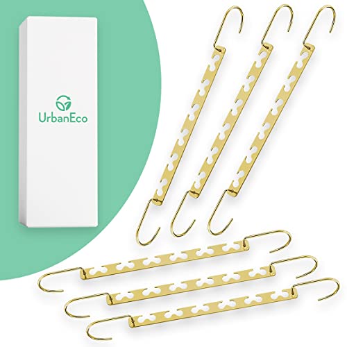 UrbanEco Golden Space Saving Hangers Organizer for Clothes - Closet Metal Hanger for Heavy Clothes - Space Saver Hanger for Dorm Room - Collapsible Dual Hook Magic Hanging Storage Organizer (6 Pack)