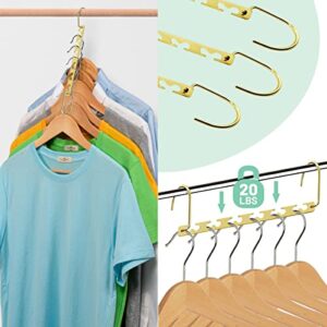 UrbanEco Golden Space Saving Hangers Organizer for Clothes - Closet Metal Hanger for Heavy Clothes - Space Saver Hanger for Dorm Room - Collapsible Dual Hook Magic Hanging Storage Organizer (6 Pack)