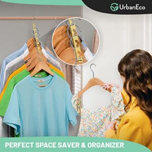 UrbanEco Golden Space Saving Hangers Organizer for Clothes - Closet Metal Hanger for Heavy Clothes - Space Saver Hanger for Dorm Room - Collapsible Dual Hook Magic Hanging Storage Organizer (6 Pack)