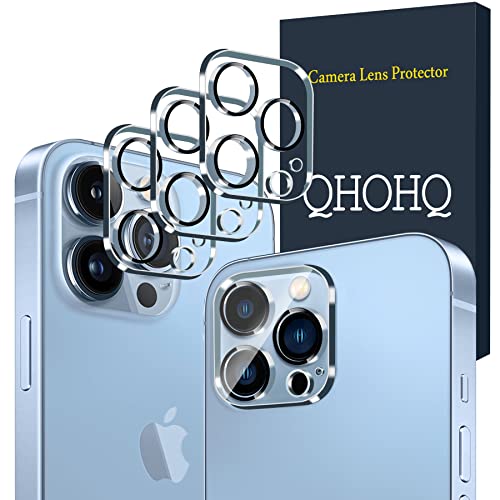 QHOHQ [3 Pack] Tempered Glass Camera Lens Protector for iPhone 13 Pro 6.1" ＆ iPhone 13 Pro Max 6.7", 9H Hardness, Ultra HD, Anti-Scratch, Easy to Install, Case Friendly [Does not Affect Night Shots]