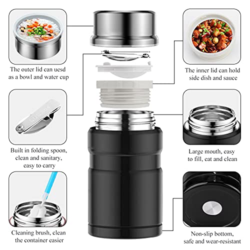 Manuqia Food Thermos, 750ML Vacuum Insulated Food Jar, Hot Containers for Lunch, Stainless Steel Thermos for Hot Food with Folding Spoon, Leak Proof Soup Thermos Food Flask for Kids and Adults