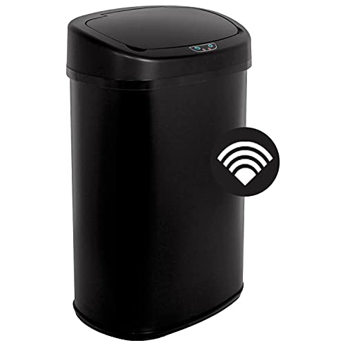 HCY Trash Can, 13 Gallon Automatic Waste Bin Mute Metal Garbage Can with Lid Stainless Steel 50 Liter for Kitchen, Office, Bedroom, Bathroom, Living Room (Black)