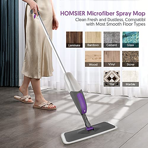 Spray Mop for Floor Cleaning - HOMSIER Microfiber Floor Mops Wet Dry Flat Mop with 550ML Refillable Bottle 3 Washable Pads Replacement, Dust Mop for Wooden Laminate Tile Marble Kitchen Hard Floors