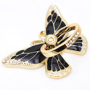 doflyesky cell phone ring holder butterfly, finger kickstand, phone ring grip holder, compatible with iphone 13/12/mini/pro/pro max and android phone (gold black)