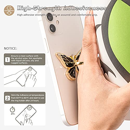 Doflyesky Cell Phone Ring Holder Butterfly, Finger Kickstand, Phone Ring Grip Holder, Compatible with iPhone 13/12/Mini/Pro/Pro Max and Android Phone (Gold Black)