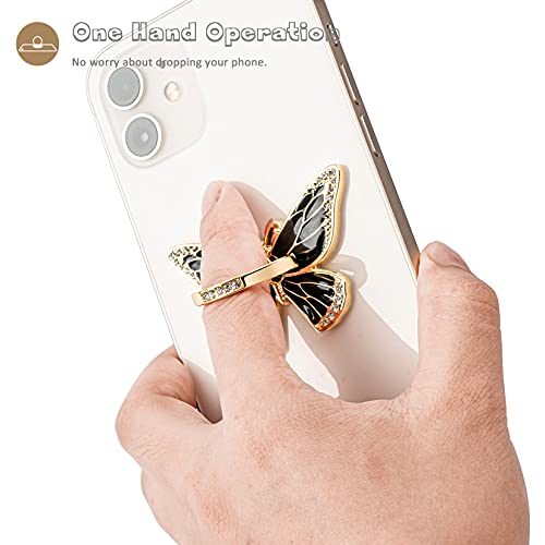 Doflyesky Cell Phone Ring Holder Butterfly, Finger Kickstand, Phone Ring Grip Holder, Compatible with iPhone 13/12/Mini/Pro/Pro Max and Android Phone (Gold Black)