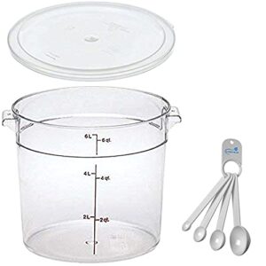 lumintrail cambro 6 quart round food storage container, clear, with a clear lid, bundle with a measuring spoon set