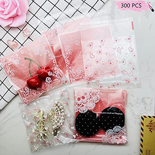 300ct 3.94"x3.94" Self Adhesive Sealing Cookie Bags, Thicken Resealable Individual Cellophane Treat Bags for Packaging Candy Jewelry Party Favor Gift Giving, DIY Cookie Wrappers Halloween Christmas