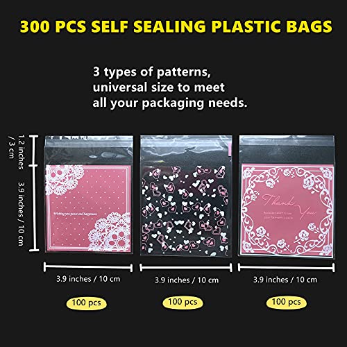 300ct 3.94"x3.94" Self Adhesive Sealing Cookie Bags, Thicken Resealable Individual Cellophane Treat Bags for Packaging Candy Jewelry Party Favor Gift Giving, DIY Cookie Wrappers Halloween Christmas