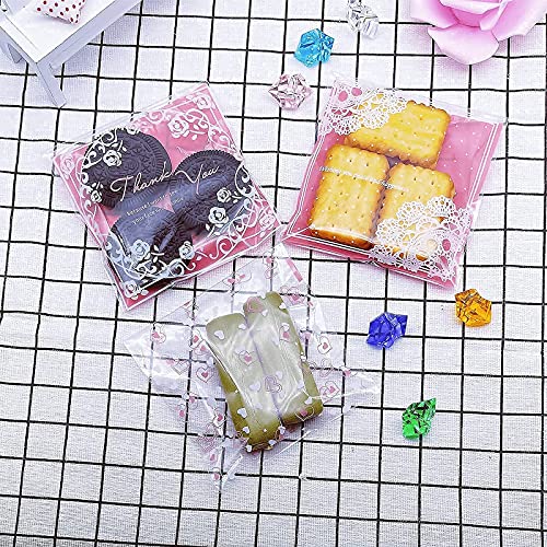 300ct 3.94"x3.94" Self Adhesive Sealing Cookie Bags, Thicken Resealable Individual Cellophane Treat Bags for Packaging Candy Jewelry Party Favor Gift Giving, DIY Cookie Wrappers Halloween Christmas